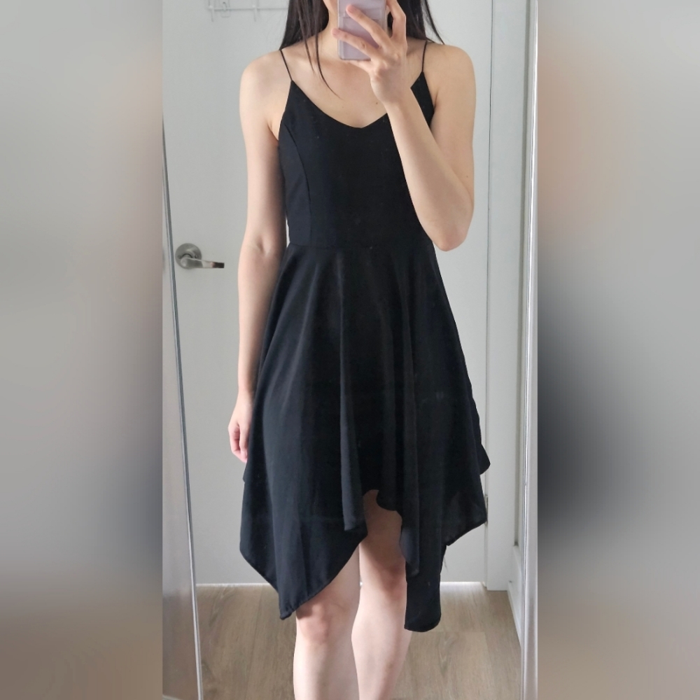 Black V-Neck Flare Midi Dress
